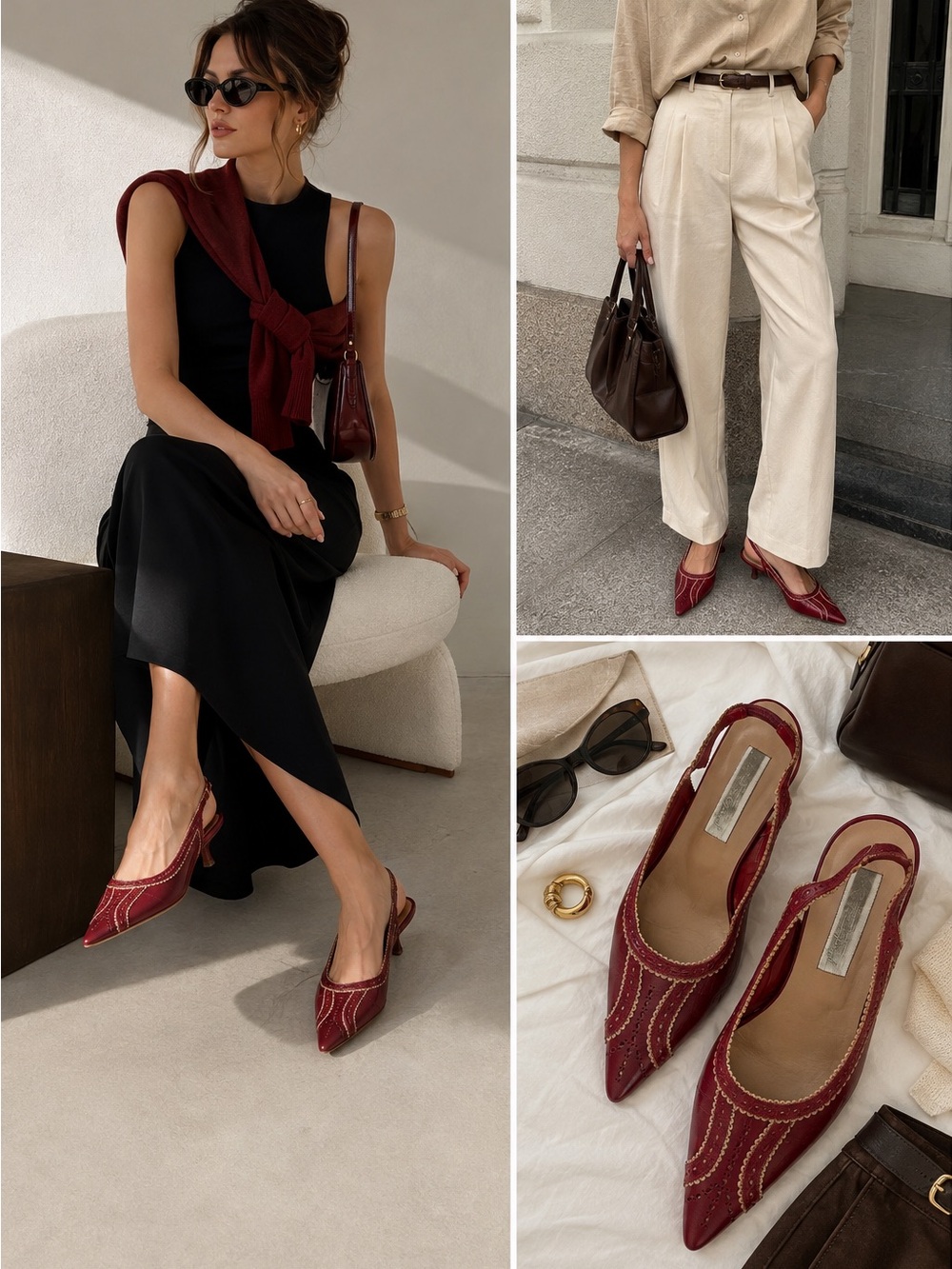 Vintage Spiegel Red Leather Pointed Toe Slingback Heels Size 7B Made in Brazil
